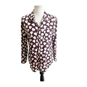 Equipment Femme Silk Hearts Long Sleeve Blouse Button Down Size Medium Purple